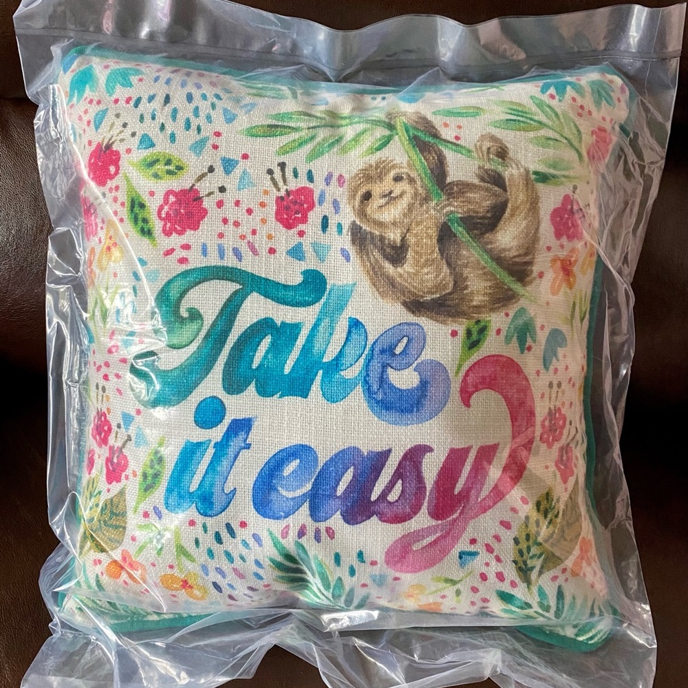NEW! Primitives by Kathy Sloth “Take It Easy” 12”x12” Throw Pillow